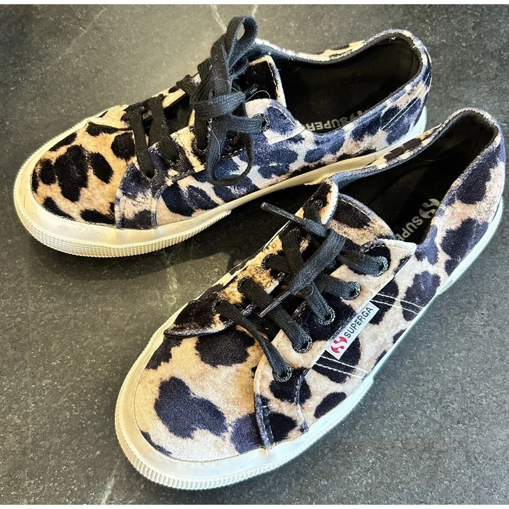 Superga 2750 FANVELVET Sneaker Leopard Velvet Print Tan‎ Black size EU 38 US 7.5